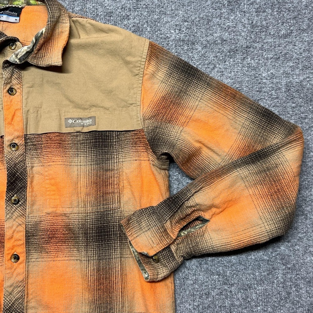 Columbia PHG Shirt Mens Medium Orange Plaid Flannel Button Long Sleeve Outdoor - Picture 3 of 11